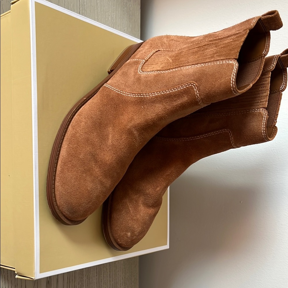 Tan Suede Ankle Boots with Block Heel